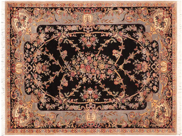 handmade Traditional Gujranwala Black Gray Hand Knotted RECTANGLE 100% WOOL area rug 6x9